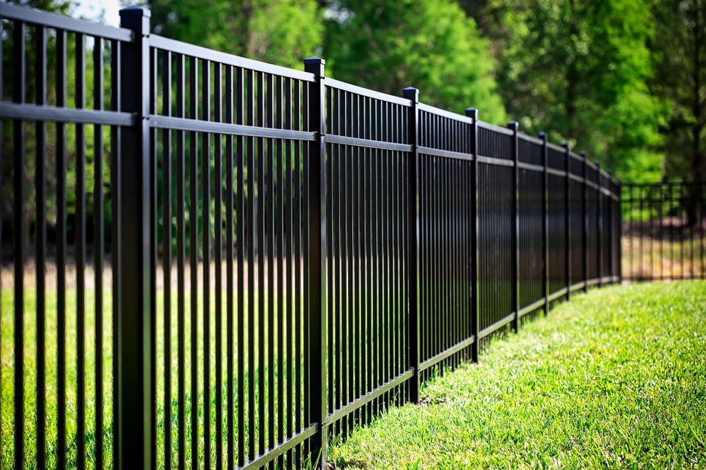 A close up of a black aluminum fence
